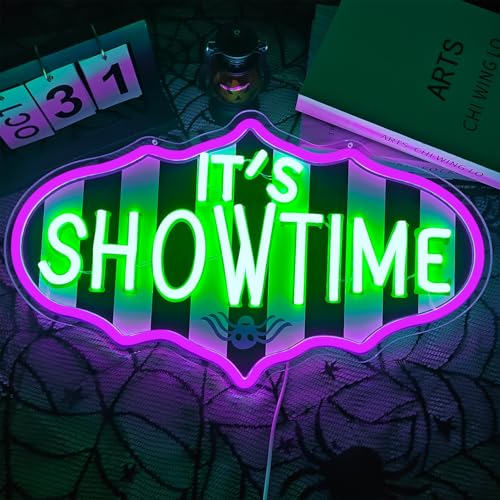 Showtime Neon Sign - Dimmable Halloween LED Neon Lights - Striped Gothic Light Up Sign - Variation: Show Time