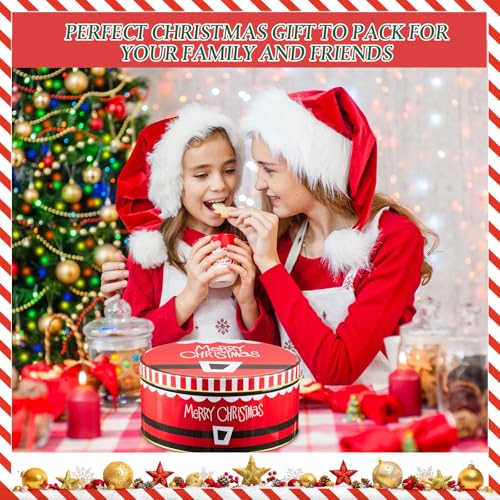 Lingvee 3 Pcs Christmas Cookie Tins in Red with Snowflakes Style (Large, Medium, Small) - Gift Set