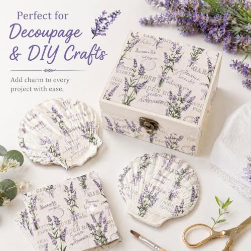 White Provence Lavender Botanical Decoupage Napkins 20-Pack for Wedding