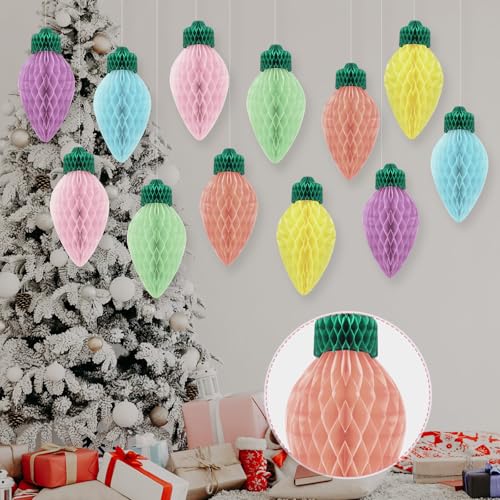 12 Pcs 12'' Pastel Christmas Honeycomb Hanging Decor - Humyoun (Charming Variation)