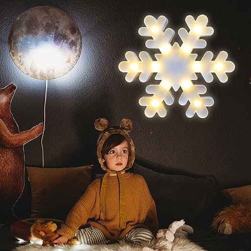 Snowflake Marquee Sign Christmas Lights, LED Night Lights Table & Wall Lamp for Bedroom, Kids' Room, Nursery Room, Home, Christmas Decorations - White Snowflake