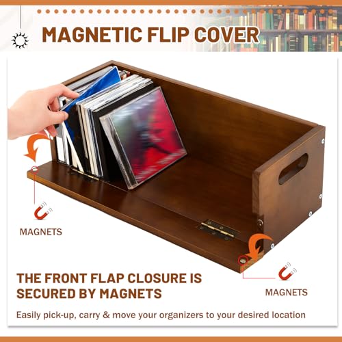 CroBlissful Wooden CD Storage Box Set - Holds 144 CDs, Brown, 4-Pack