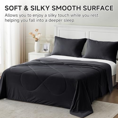 HOMFINE Cooling Comforter for Hot Sleepers Queen, Black 90"x90"