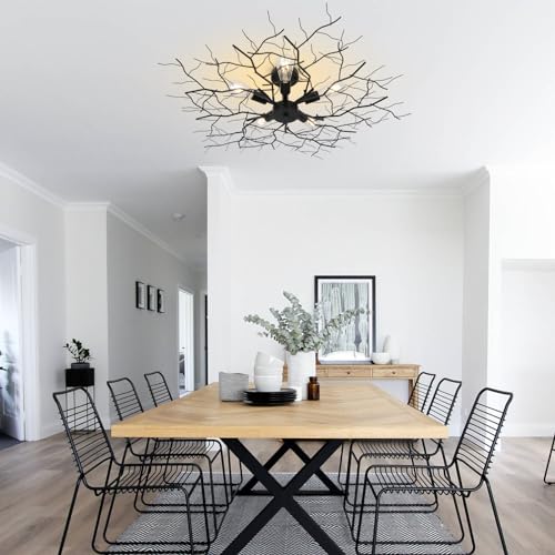 Large Semi Flush Mount Ceiling Light Fixture - Modern Black Chandelier with Branch Design, 5 Lights for Living Room and Kitchen