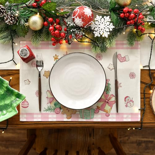 Artoid Mode 12x18 Pink Gingerbread Placemats (Set of 4) Christmas Holiday Table Mats
