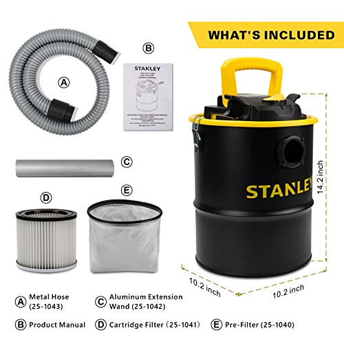 Stanley SL-18184 Ash Vacuum Cleaner 4 Gal 4 Peak HP Portable Fireplace & Barbecue Ash Vac