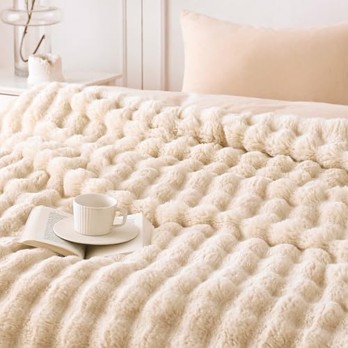 COOVA Soft Bubble Faux Fur Throw Blanket - Light Taupe 60x80 Inches