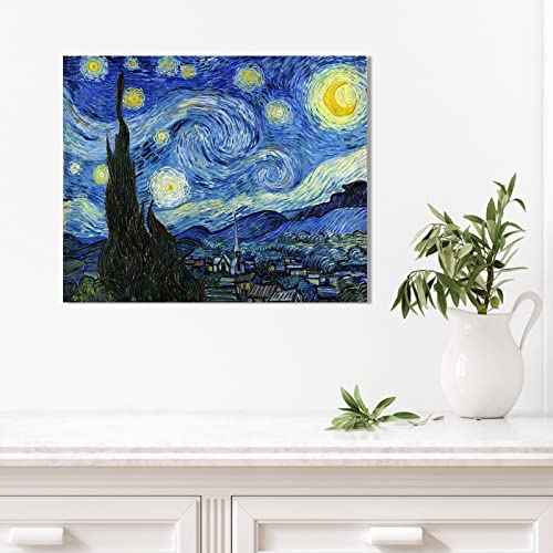 Van Gogh Canvas Wall Art: Starry Night Landscape Painting Picture Reproduction Room Decor - Famous Art Prints Modern Artwork Framed Poster Bedroom Home Decoration 12" x 15"