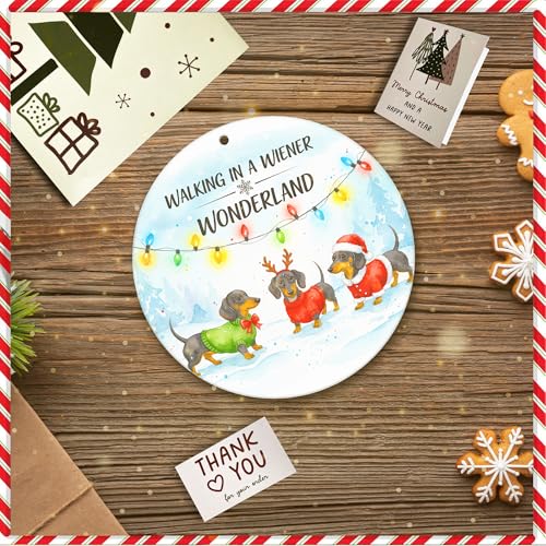 LINHARA Wiener Dog Ornament - 2-Sided Dachshund Christmas Decor, 3 Wiener Dogs