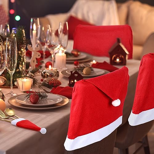 96 Pcs Christmas Chair Covers and Santa Hats Silverware Holders by Chumia