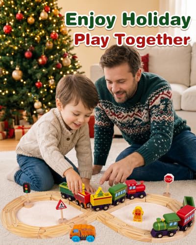 Red-Train Advent Calendar 2026 for Kids Wooden Magnetic Train Set with Tracks