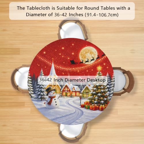 Skerhhux Christmas Snowman Red 42-inch Fitted Elastic Tablecloth - Holiday Circle Cover