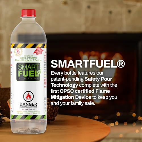 SmartFuel Bioethanol Fuel - 6 Pack, 1L Each, Safe & Clean for Fire Pits & Burners