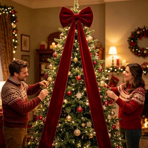 Large Oversized Bow Decoration Wine Red Velvet for Christmas Trees & Holiday Displays - Model THIS LISTING