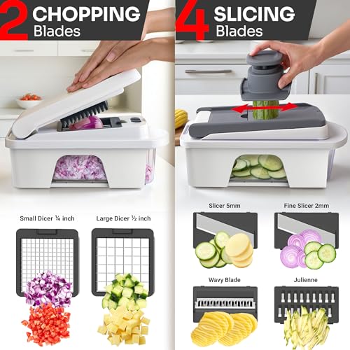 Mueller Pro-Series All-in-One Mandoline Slicer with 12 Blades - White Sand & Gray