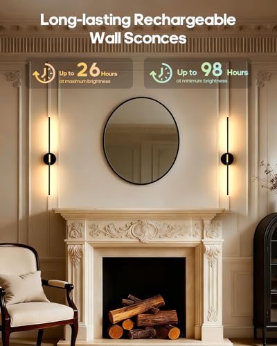 GOODEA Battery Operated Wall Sconces Set of 2 - Magnetic & Dimmable, Wireless, Rechargeable, Adjustable, Modern Lighting