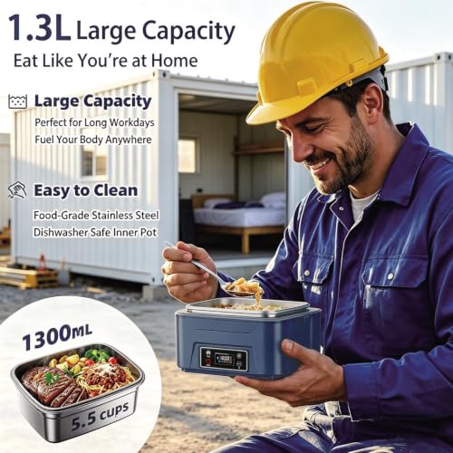 Usfock Blue Self-Heating Lunch Box 5.5 Cups Portable Food Warmer for Adults