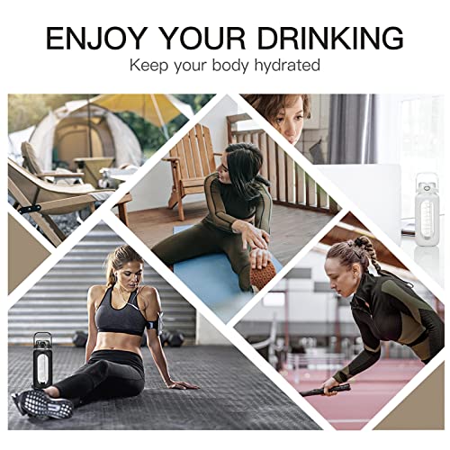 64oz Glass Water Bottle with Straw & Handle - White - Motivational Time Marker