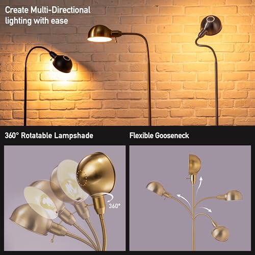 O'Bright Adjustable Floor Lamp with Gooseneck & Rotatable Shade - Antique Brass