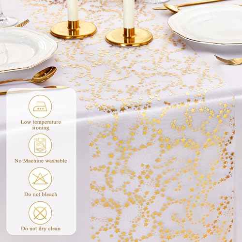 YATOJUZI Gold Table Runner,16 Ft Golden Star Sheer Chiffon Tulle Table Runner,Sequin Glitter Metallic Foil Gold Table Decorations Centerpiece for Wedding Birthday Christmas Party