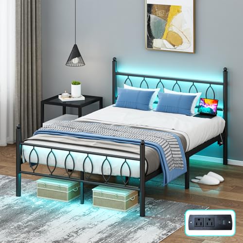 Black Full Size Bed Frame with Headboard, LED Lights & Charging Station - Variation of THIS listing