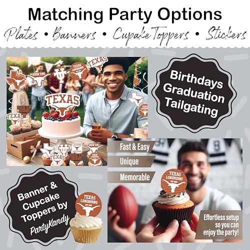 PartyKandy Texas Longhorns 37 Pc Party Supplies with Plates, Napkins & Tablecloth - University of Texas Theme