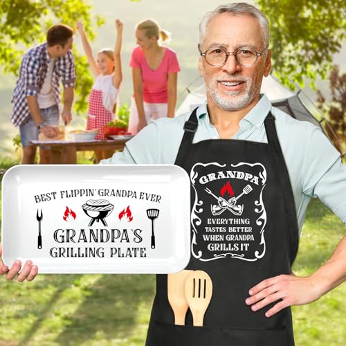 CryCarrot Grandpa's Grilling Plate & Apron Set - Personalized BBQ Gift for Grandpa from Grandkids