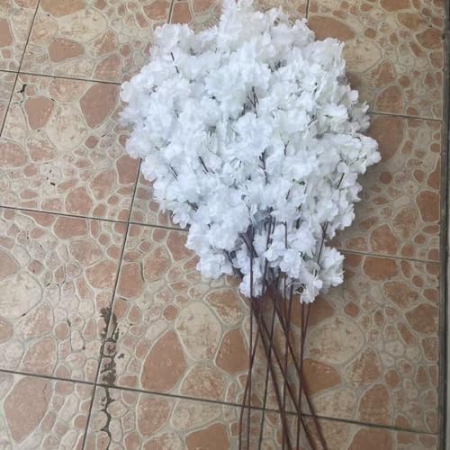 50 Pieces White Simulated Cherry Blossom Branches - Realistic Faux Floral Décor