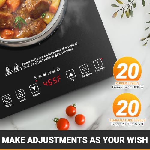 Portable Induction Cooktop 1800W with 20 Power & Temperature Levels, Touchscreen