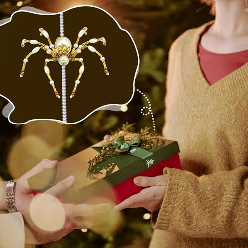 Lunmon 6 Pcs Christmas Crystal Spider Ornaments, Gold & White, 6.3 Inches