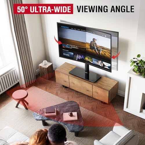 AOKCOS Universal Swivel TV Stand for 43-85 Inch Flat-Panel TVs, Adjustable Height & Tilt, Heavy Duty Tempered Glass Base, Black