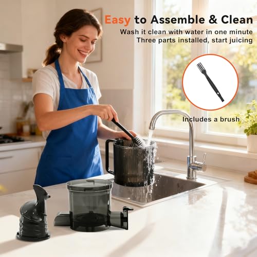 NEWBULIG Black Cold Press Juicer with 4.25-Inch Feed Chute - Masticating Slow Juicer
