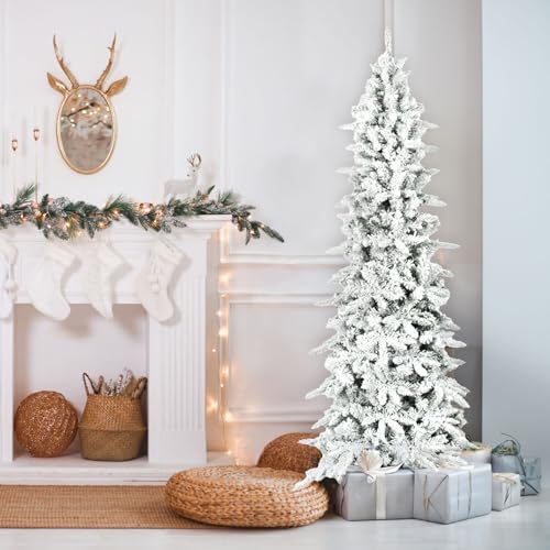 6.5-Ft Slim Mountain Pine Flocked Christmas Tree with Stand — Fraser Hill Farm