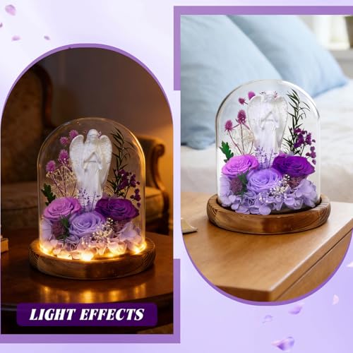 Purple Forever Real Rose Gift for Mom Women Teacher with LED Glass Dome