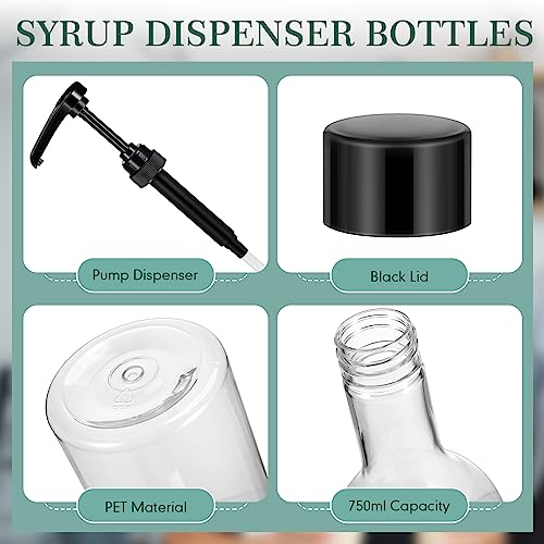 Black 12 Pack 25 oz Plastic Syrup Bottles with Pump Dispenser - Home Bar