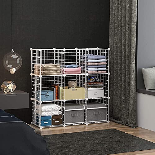 White 9-Cube Wire Storage Organizer - Modular Metal Shelving for Home & Office