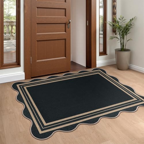 Black Geometric Front Door Mat 2.6x4 ft Washable Non Slip Farmhouse Rug
