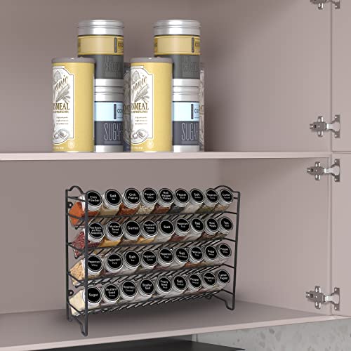Black Spice Rack Organizer with 36 Glass Jars and Labels – 4 oz Capacity