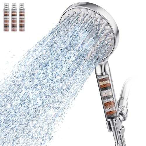 Filtered Shower Head with Handheld Sprayer and 4 Replaceable Filters - Bright Silver 2.5 GPM