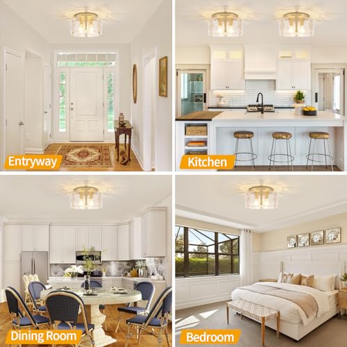 LZLDCJ Gold 15-inch 3-Light Semi Flush Mount Ceiling Light - Modern Design