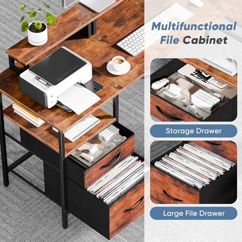 Rustic 62 Inch L-Shaped Computer Desk with Charging Station - DUMOS