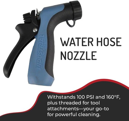 Hi-Tech Heavy Duty Industrial Hose Nozzle - High Pressure 100 PSI, Hot Water Resistant Pistol Grip Spray Nozzle