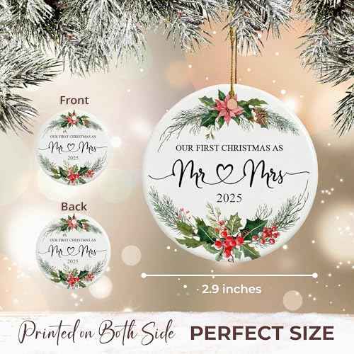 Our First Christmas as Mr and Mrs Ornament 2025 ? Ceramic 1st Married Christmas Ornaments for Newlywed, First Wedding, Mr&Mrs Ornaments Gift for Married Couple
