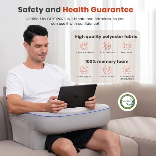 Keduwa L-Gray Reading Pillow with Lap Desk & Arm Support