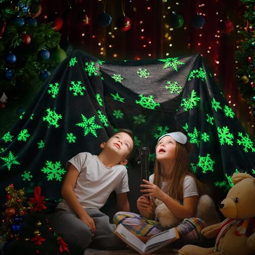 Pavilia Glow in the Dark Blanket, Blue Snowflake Gift for Kids, Soft Plush Fleece Kids Blanket for 1-10 Year Olds, Birthday, Christmas, Room Decor, 50x60