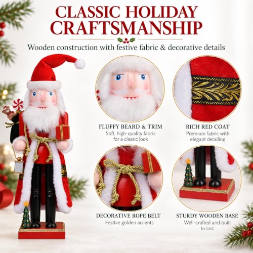 15-Inch Wooden Santa Nutcracker with Gift Sack and Lantern
