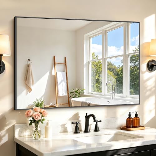COFENY 30x42 Black Rectangle Bathroom Mirror Over Sink - Modern Vanity Decor