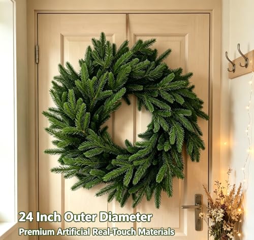 24-Inch KODOUQIN Artificial Christmas Cedar Wreath for Front Door Decor