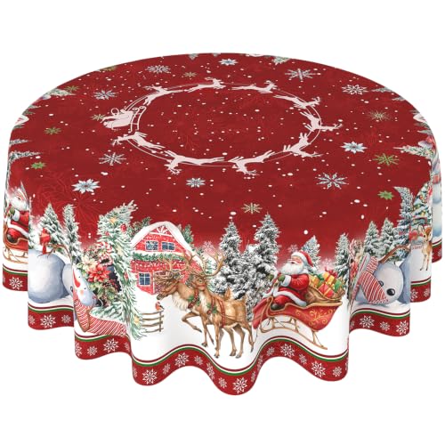 Lookio Chubba Christmas Red Round Tablecloth 90 Inch Waterproof Holiday Decor