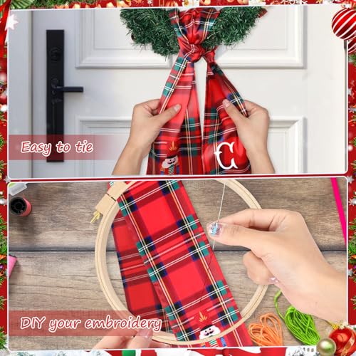 Yoirrat 2Pcs Christmas Plaid Nutcracker Monogram Satin Wreath Sash - Red C